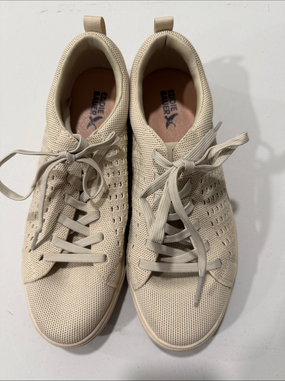 Eddie Bauer Knit Lace-Up Sneakers — Light Beige